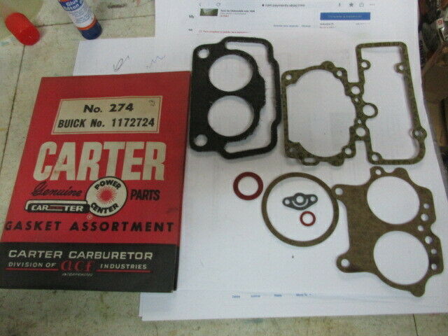 1172724 NOS CARTER #274 carburetor 2bbl gasket set Buick 1955 1956 55 56