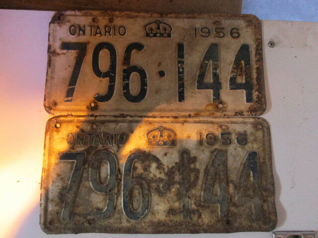 1956 PAIR Canada vintage collectible Ontario license plate 56