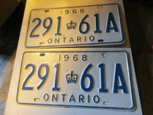 Charger l&#39;image dans la galerie, 1968 Canada vintage collectible Ontario license plate  68 Pair
